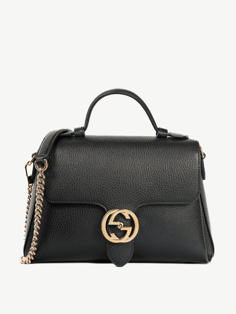 Gucci Black Pebbled-Leather Interlocking G 2-Way Handbag